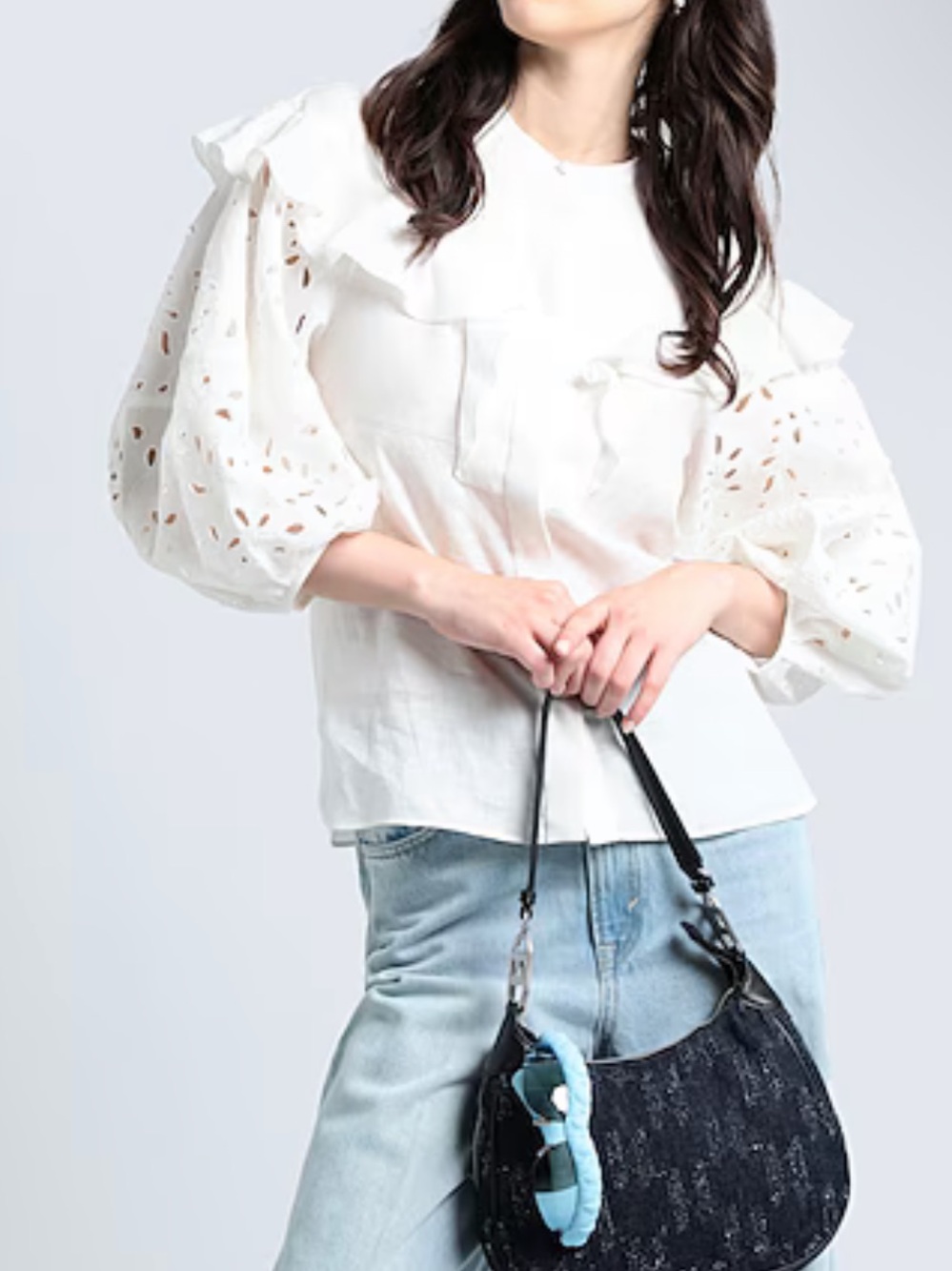Chloe Ivory Eyelet Ruffle Linen Blouse